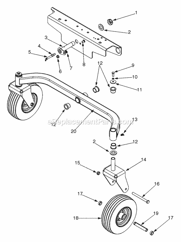 Front Axle & Tire Diagram and Parts List for 365L 53CA1D5K100 Cub Cadet Lawn Mower
